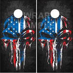 America Flag Blue Line Punisher Skull Cornhole Boards