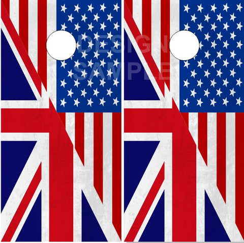 American Flag Union Jack Flag Grunge2 Cornhole Boards