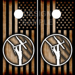 Lineman Burnt Wood Flag Cornhole Boards