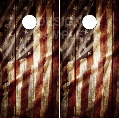 Rustic American Flag Wood Cornhole Boards