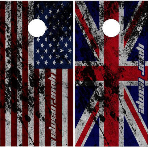 Union Jack American Flag Grunge Cornhole Boards