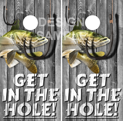 Walleye Fish Hole Wood Cornhole Boards