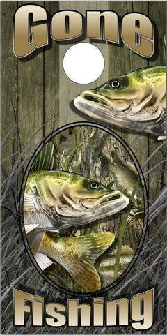 Walleye Fish Gone Fishing Camo Cornhole Boards