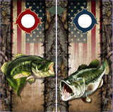 Wicked Wire Bass Buck Camo Flag Cornhole Boards