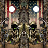 Wicked Wire Bow Reaper Hunt Camo Flag Cornhole Boards