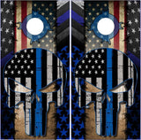 Wicked Wire Police Skull Thin Blue Line Cornhole Boards