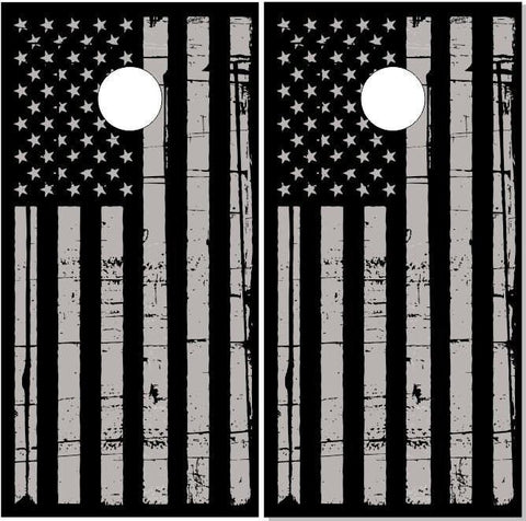 Gray Distressed American Flag Cornhole Boards