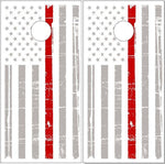 Gray Distressed Thin Red Line Flag Cornhole Boards