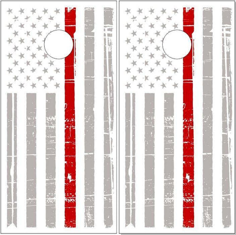 Gray Distressed Thin Red Line Flag Cornhole Boards