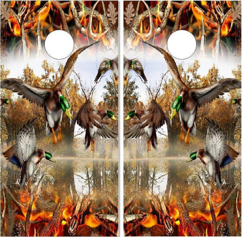 Mallard Duck Buck Blaze Camo Cornhole Boards