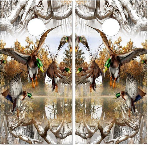 Mallard Duck Buck Snow Camo Cornhole Boards