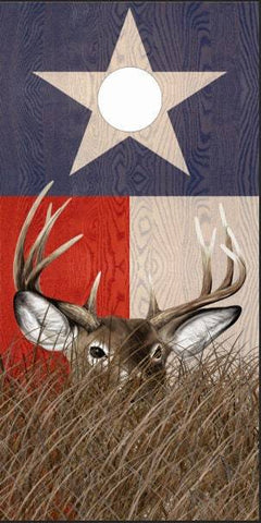 Texas Flag Deer in Grass Cornhole Boards