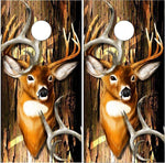 Buck Hunting Wood Bark Cornhole Boards