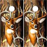 Buck Hunting Wood Bark Cornhole Boards