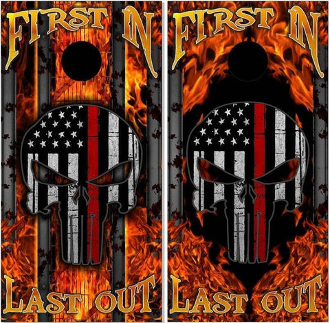 Firefighter Red Line Punisher Skull Cornhole Boards