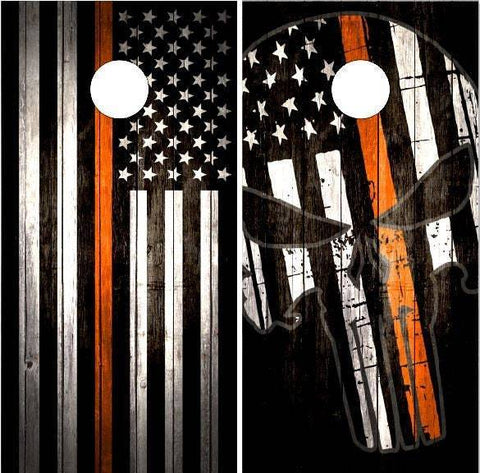 Orange Line Punisher Skull Wood Cornhole Boards