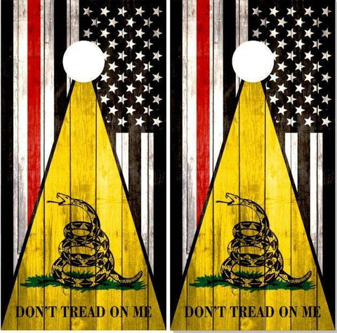 Dont Tread On Me Red Line Flag Wood Cornhole Boards