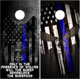 Thin Blue Line Wolf Sheepdog Cornhole Boards