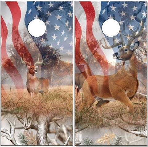 Deer Buck Snow Camo Flag Cornhole Boards