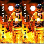 Firefighter First In Flames Cornhole Boards