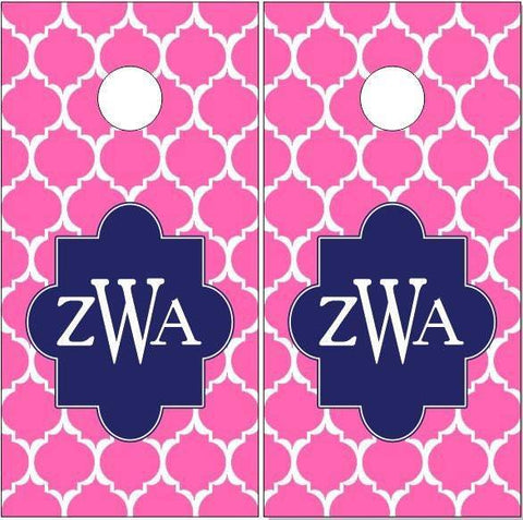 Pink Monogram Letter Cornhole Boards