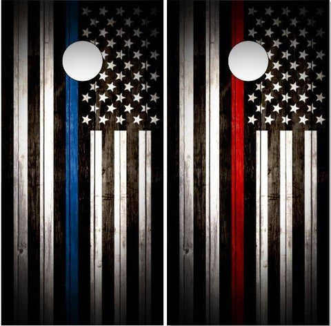 Thin Red Blue Line Wood Cornhole Boards