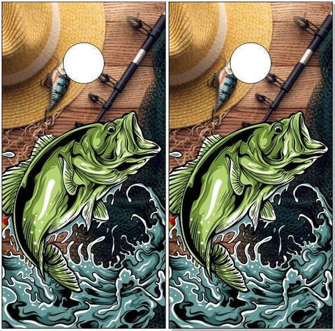 Bass Fishing Wood Hat Cornhole Boards