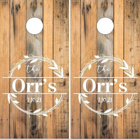 Family Name Wreath Wood Cornhole Boards