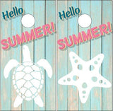 Summer Starfish Turtle Wood Cornhole Boards