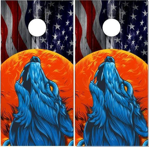 Wolf American Flag Howl Cornhole Boards