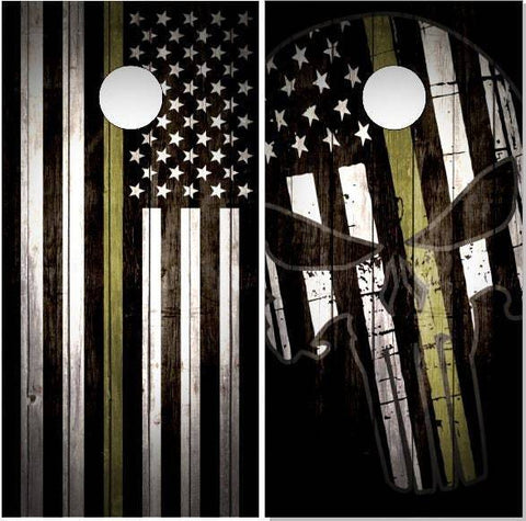 Olive Military Green Line Punisher Skull Cornhole Boards