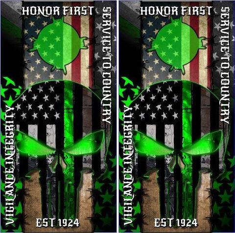 Wicked Wire Thin Green Line Skull Cornhole Boards