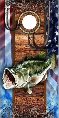 Bass Fish Hooks American Flag Cornhole Boards