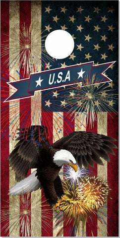 American Flag Eagle Fireworks Cornhole Boards