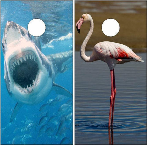 Shark Flamingo Cornhole Boards